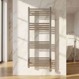 Balterley Electric Round Tube Towel Rail with 17 Bars, 1200mm x 500mm - Chrome in Silver - thumbnail 6
