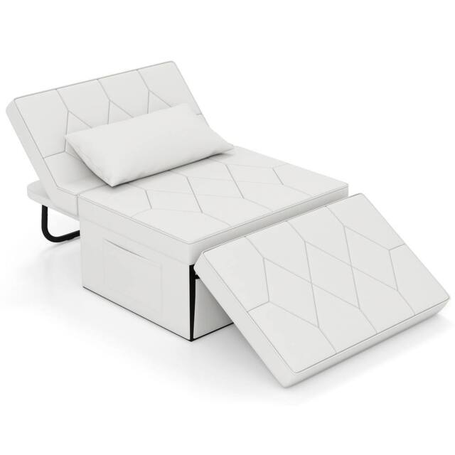Gymax Folding Sofa Bed Ottoman Convertible Sleeper Sofa Chair Recliner in White - image 1