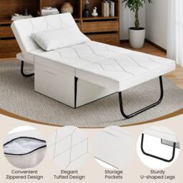 Gymax Folding Sofa Bed Ottoman Convertible Sleeper Sofa Chair Recliner in White - thumbnail 9