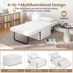 Gymax Folding Sofa Bed Ottoman Convertible Sleeper Sofa Chair Recliner in White - thumbnail 6