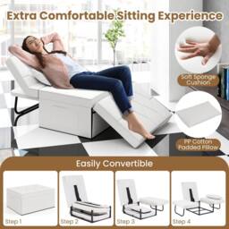 Gymax Folding Sofa Bed Ottoman Convertible Sleeper Sofa Chair Recliner in White - thumbnail 8