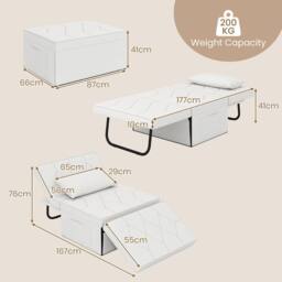 Gymax Folding Sofa Bed Ottoman Convertible Sleeper Sofa Chair Recliner in White - thumbnail 2