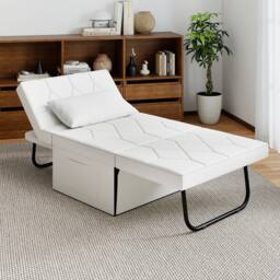 Gymax Folding Sofa Bed Ottoman Convertible Sleeper Sofa Chair Recliner in White - thumbnail 4