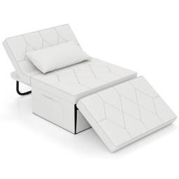 Gymax Folding Sofa Bed Ottoman Convertible Sleeper Sofa Chair Recliner in White - thumbnail 1