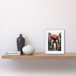 Artery8 Wall Art Print Red Mecha Robot in City Street Anime Sci-Fi Artwork Giant Humanoid Machine Fantasy Science Fiction Artwork Framed 9X7 Inch - thumbnail 2