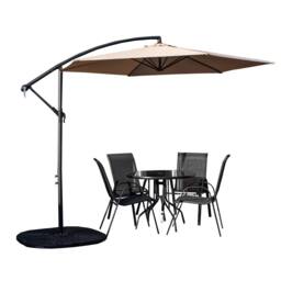 Samuel Alexander Outdoor 4 Person Round Glass Top Garden Dining Table Chairs With Banana Parasol & Base in Beige - thumbnail 1
