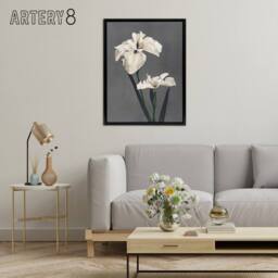"Artery8 White Water Iris Flowers Framed Canvas Wall Art Print Ogawa Kazumasa in Grey - Size: W24"" x H32""" - thumbnail 3