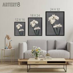 "Artery8 White Water Iris Flowers Framed Canvas Wall Art Print Ogawa Kazumasa in Grey - Size: W24"" x H32""" - thumbnail 4