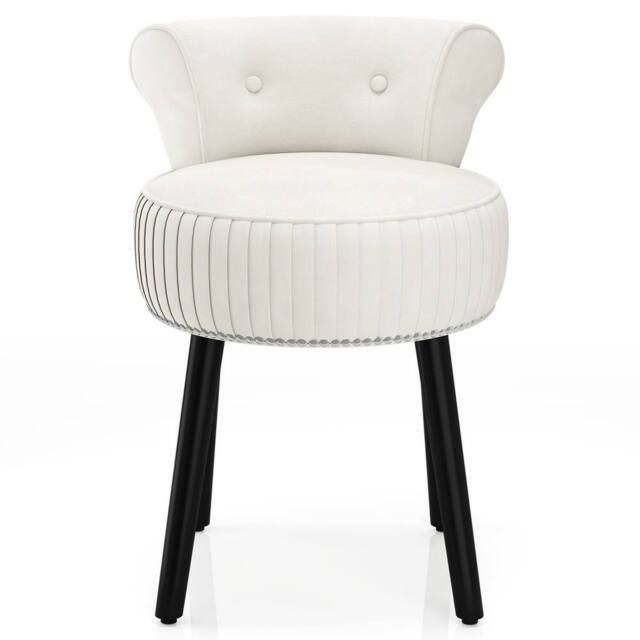 Havendro Velvet Upholstered Backrest Vanity Stool Chair in White - image 1
