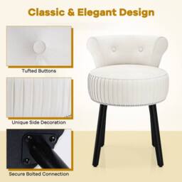 Havendro Velvet Upholstered Backrest Vanity Stool Chair in White - thumbnail 4