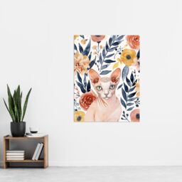 "Artery8 Sphynx Cat Lover Floral Watercolour Portrait Wall Art Print - Size: W12"" x H16""" - thumbnail 4
