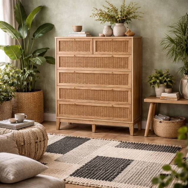 Wyld Haus Waterford 6 Drawer Chest Oak & Woven Rattan in Natural - image 1
