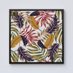 Warren Reed - Designer Hawaiian Style Jungle Leaves Framed Canvas in Black - Size: w10 inch x h10 inch - thumbnail 1