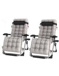 Groundlevel Pair of Luxury Gravity Garden Sun Lounger / Relaxer Chair with Cushion in Grey - thumbnail 1