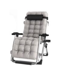 Groundlevel Pair of Luxury Gravity Garden Sun Lounger / Relaxer Chair with Cushion in Grey - thumbnail 4