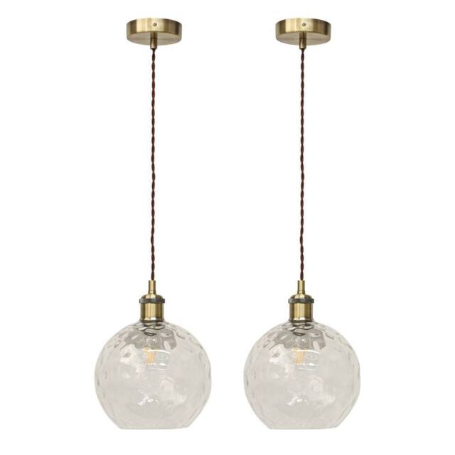 First Choice Lighting Set of 2 Barnum - Clear Dimple Globe Antique Brass Retro Pendants - image 1