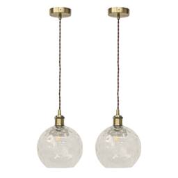 First Choice Lighting Set of 2 Barnum - Clear Dimple Globe Antique Brass Retro Pendants - thumbnail 1
