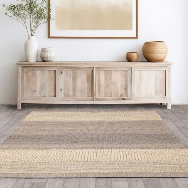 The Rug Shop UK Grey Modern Plain Jute Striped Easy To Clean Area Rug - Size: 160 cm x 230 cm - image 1