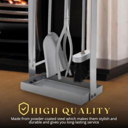 Marco Paul 4pc Contemporary Silver Fireside Tool Set - thumbnail 3