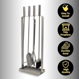 Marco Paul 4pc Contemporary Silver Fireside Tool Set - thumbnail 4