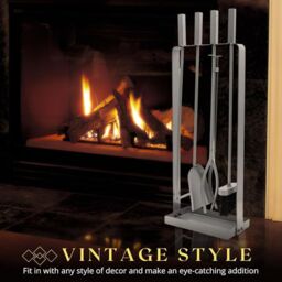 Marco Paul 4pc Contemporary Silver Fireside Tool Set - thumbnail 5