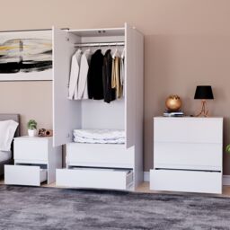 Home Discount Vida Designs Denver Bedroom Set (2 Dr Bedside, 3 Dr Chest, Wardrobe) in White - thumbnail 5