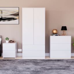 Home Discount Vida Designs Denver Bedroom Set (2 Dr Bedside, 3 Dr Chest, Wardrobe) in White - thumbnail 6