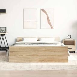 Berkfield Home Durable Bed Frame with Headboard & Footboard Sonoma Oak 150x200 in Light Tan - Size: King - thumbnail 4