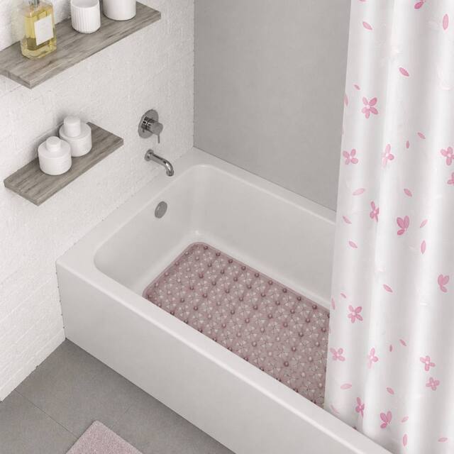 Showerdrape Sakura Pink Shower curtain & Laguna Pink Anti Slip Bath Mat - Size: 180 cm width x 180 cm drop - image 1