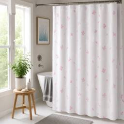 Showerdrape Sakura Pink Shower curtain & Laguna Pink Anti Slip Bath Mat - Size: 180 cm width x 180 cm drop - thumbnail 2