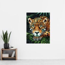 "Artery8 Resting Jaguar In Lush Jungle Animal Portrait Wall Art Print in Green - Size: W18"" x H24""" - thumbnail 4