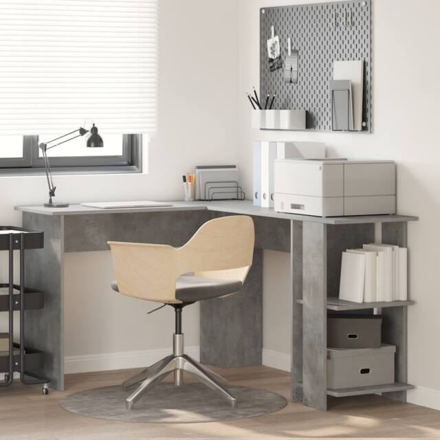 Berkfield Home Corner Desk with Storage Concrete Grey 140x113, 5x75cm - Size: 5x75 cm - image 1