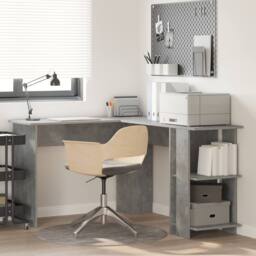 Berkfield Home Corner Desk with Storage Concrete Grey 140x113, 5x75cm - Size: 5x75 cm - thumbnail 1