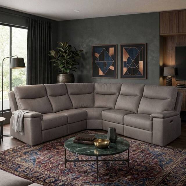 Aspire Marlowe Real Leather Power Recliner 2C2 Corner Sofa with USB Charging in Grey - image 1