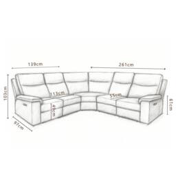 Aspire Marlowe Real Leather Power Recliner 2C2 Corner Sofa with USB Charging in Grey - thumbnail 7