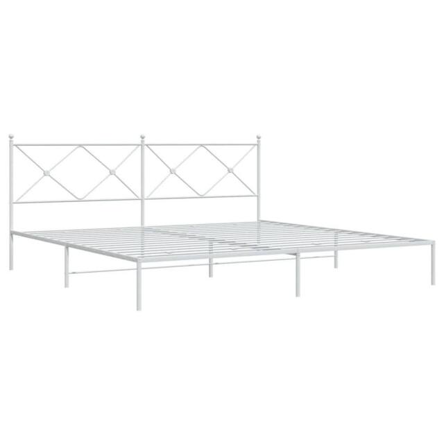 Berkfield Home Metal Bed Frame without Mattress with Headboard White 193x203cm - Size: 193x203 cm - image 1