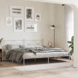 Berkfield Home Metal Bed Frame without Mattress with Headboard White 193x203cm - Size: 193x203 cm - thumbnail 2