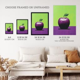 "Wee Blue Coo Wall Art Print Purpapple on Green Surreal Vibrant Lime Purple Apple Kitchen Painting Art Framed - Size: W12"" x H16""" - thumbnail 3