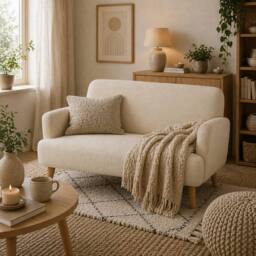 Wyld Haus Zipato Velvet Cream 2 Seater Loveseat Extra Thick Padded Seat