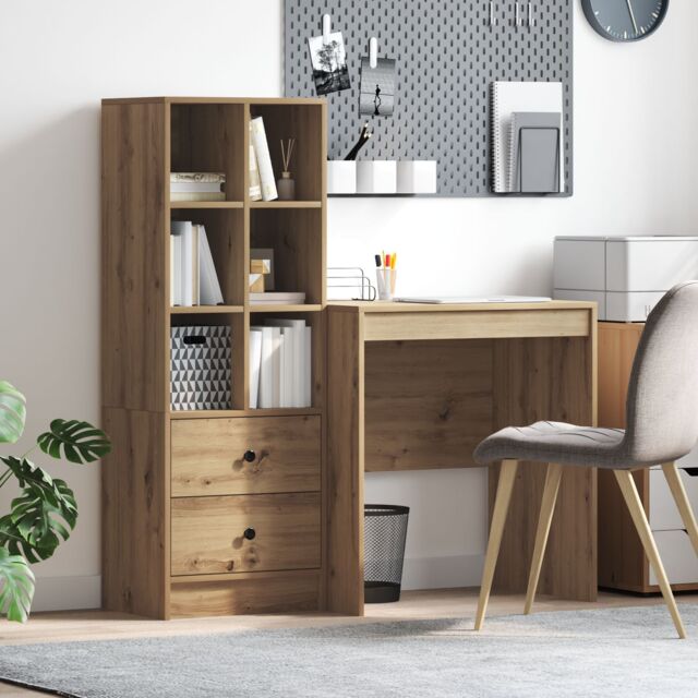 Berkfield Home Desk with Storage Artisan Oak Engineered Wood in Brown - image 1