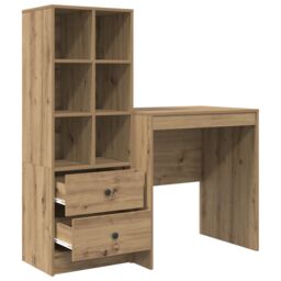 Berkfield Home Desk with Storage Artisan Oak Engineered Wood in Brown - thumbnail 6