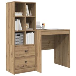 Berkfield Home Desk with Storage Artisan Oak Engineered Wood in Brown - thumbnail 3