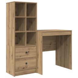 Berkfield Home Desk with Storage Artisan Oak Engineered Wood in Brown - thumbnail 2