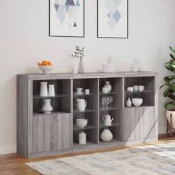 Berkfield Home Sideboard with LED Lights Grey Sonoma 202x37x100 cm - Size: 202 x 37 x 100 cm - thumbnail 4