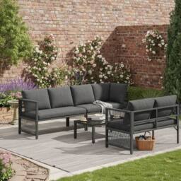 Merax 6 Seater L-Shaped Garden Sofa Set with Tempered Glass Coffee Table in Grey - thumbnail 6