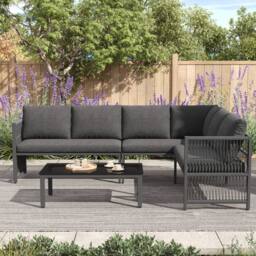 Merax 6 Seater L-Shaped Garden Sofa Set with Tempered Glass Coffee Table in Grey - thumbnail 4