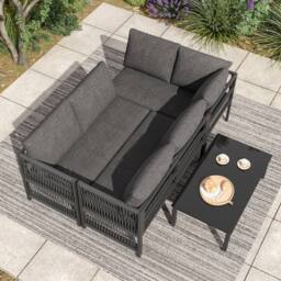 Merax 6 Seater L-Shaped Garden Sofa Set with Tempered Glass Coffee Table in Grey - thumbnail 8