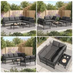Merax 6 Seater L-Shaped Garden Sofa Set with Tempered Glass Coffee Table in Grey - thumbnail 2