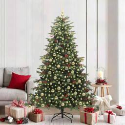 Berkfield Home Artificial Christmas Tree with 300 LEDs with Stand Green 210 cm - thumbnail 1