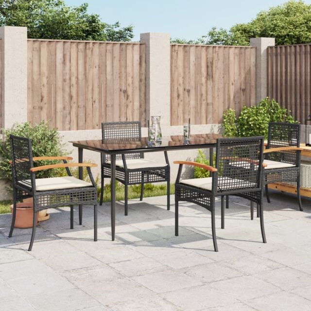 Berkfield Home 5 Piece Garden Dining Set with Cushions Black Poly Rattan - image 1